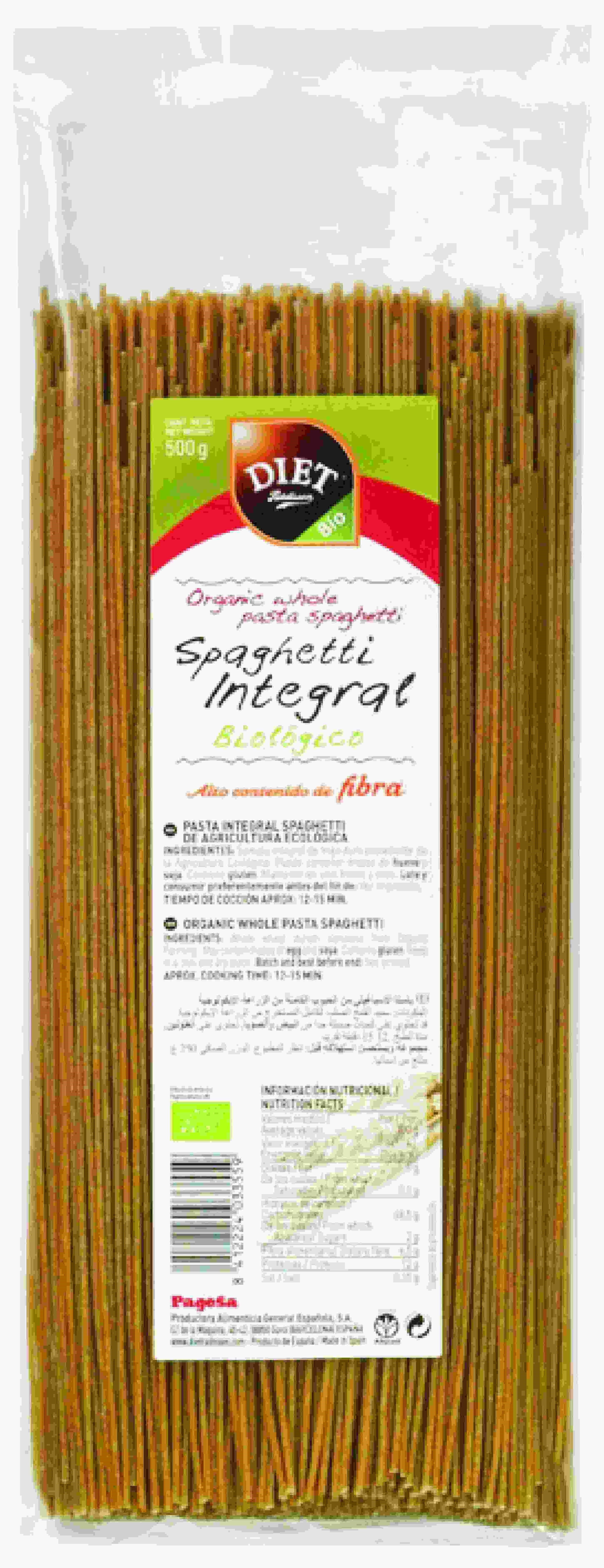 Pasta bio integral espaguetti 500 gr