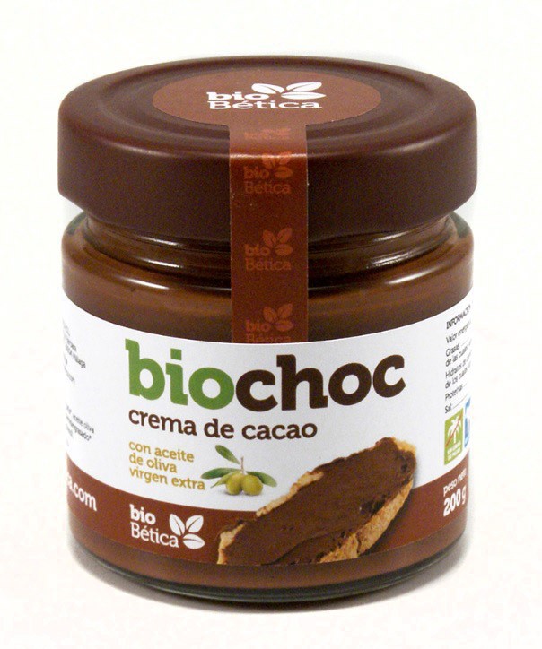 Biochoc crema de cacao bio 200gr cristal con aceite de oliva virgen ext