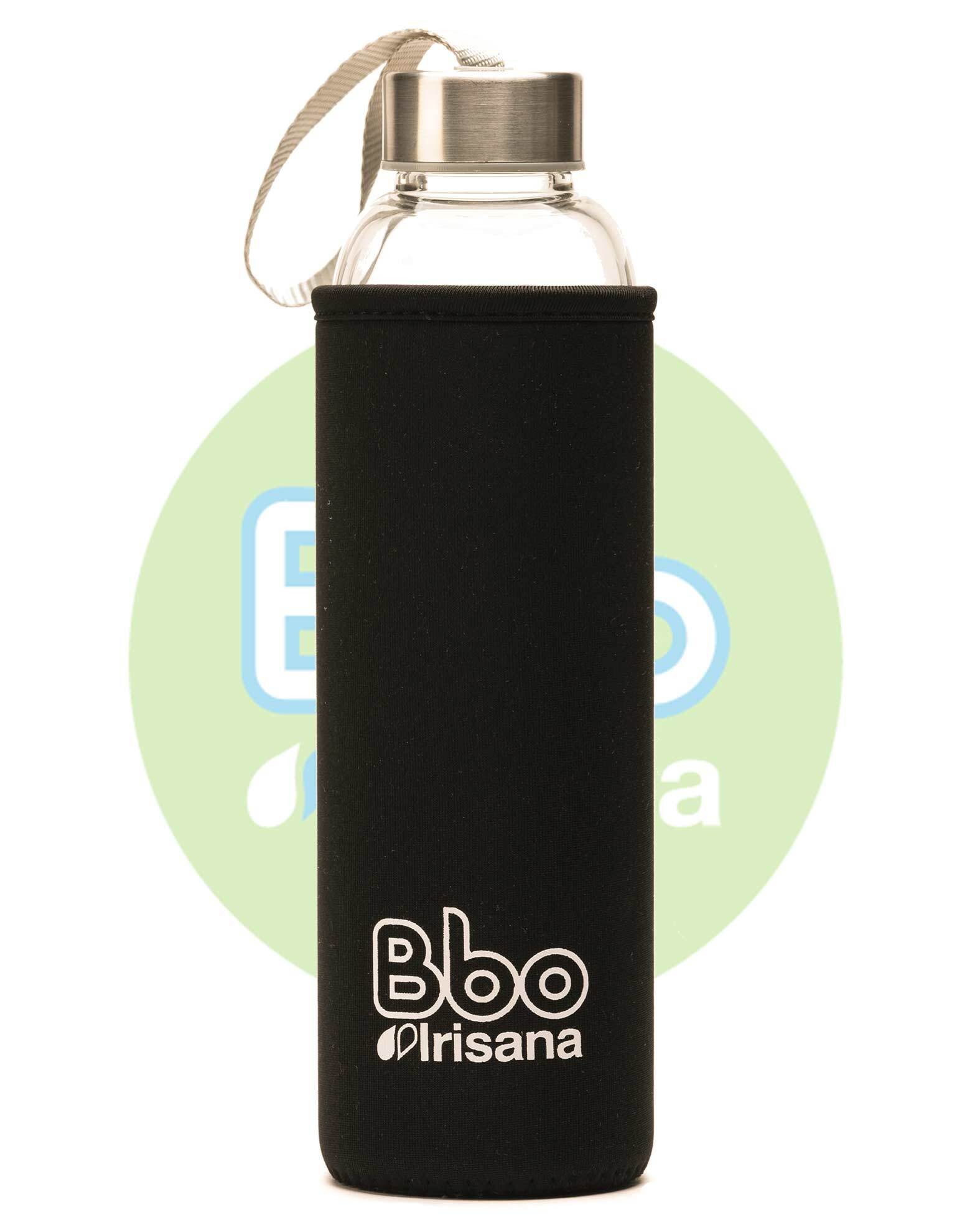 Botella bbo negro borosilicato con neopreno 550 ml. irisana