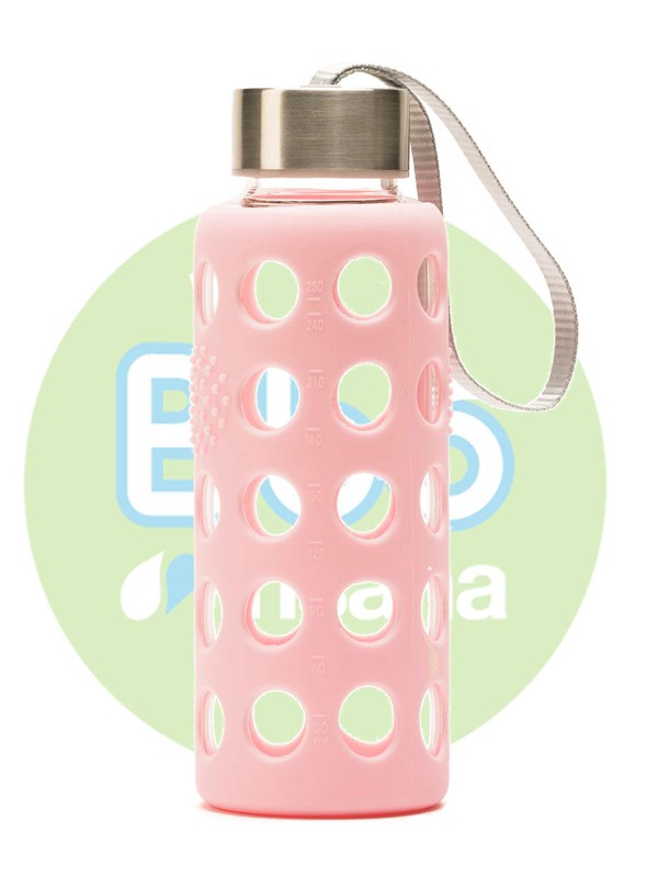 Botella bbo rosa borosilicato con silicona 300 ml. irisana