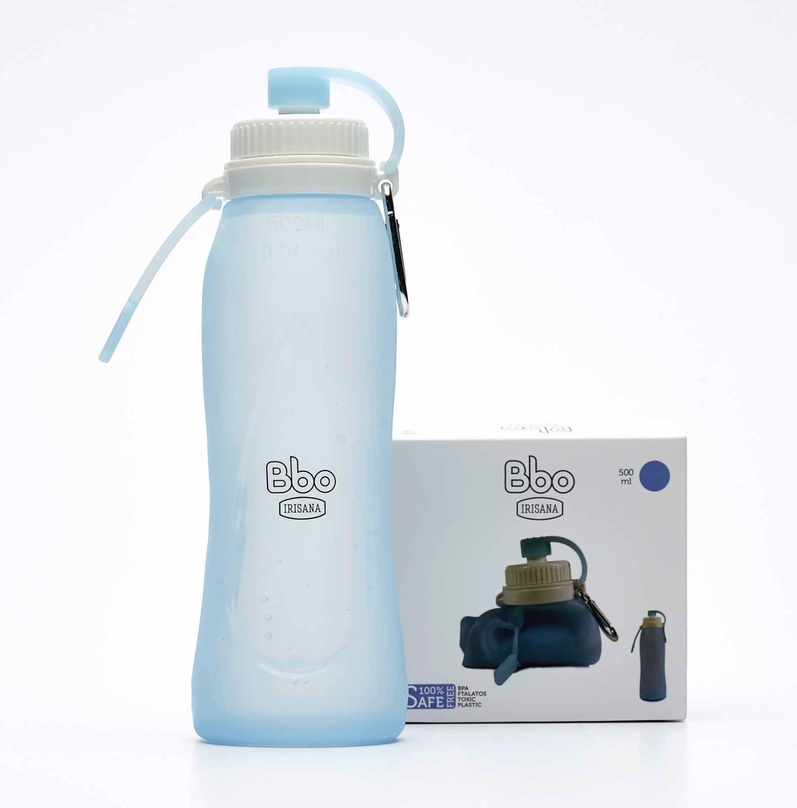 Botella bbo silicona 500 ml azul irisana